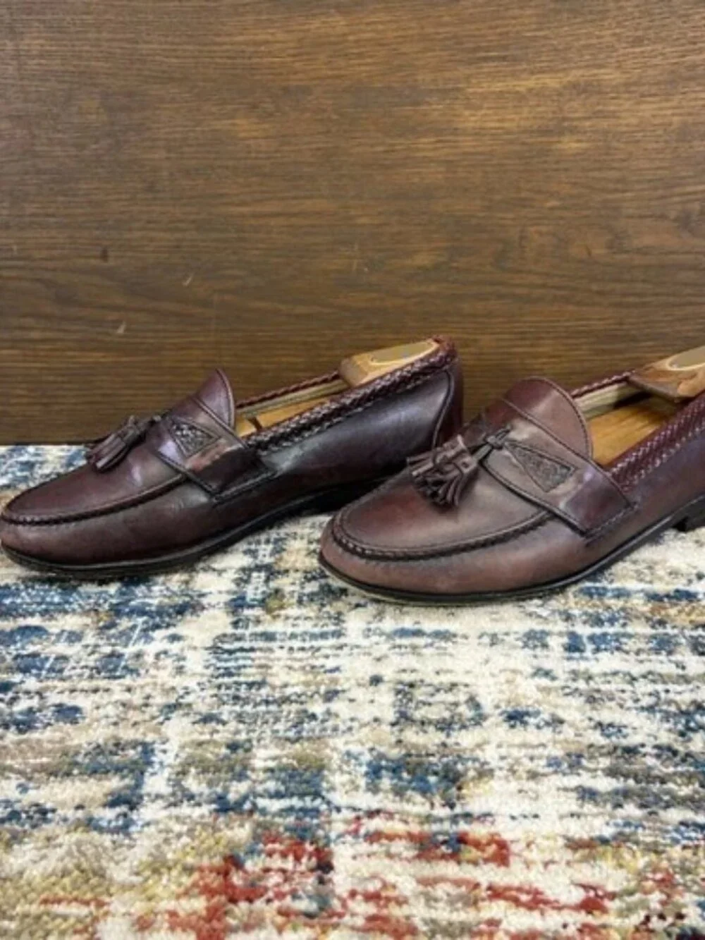 Allen Edmonds Men's 9 EEE (3E) Maxfield Leather Braided Loafers Burgundy
